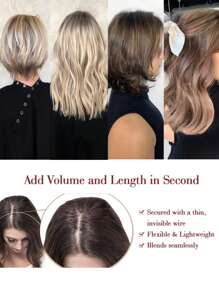 Clip In Hair Extension ,Invisible Wire Hair Extensions With Adjustable Size Removable Secure Clips Bleach Blonde Wavy Secret Hairpiece For Women - Apricot - View 5