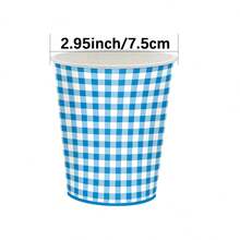 96入組藍色方格派對一次性餐具套裝,包括7吋紙盤24入、9吋紙盤24入、13吋紙餐巾24入、9oz 紙杯24入 - 藍白色 - 查看 10