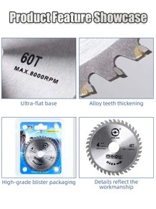 2pcs Alloy Circular Saw Blade For Wood Cutting, Double-Side Woodworking Saw Blade, 4 Inch Wood Cutting Disc, Multi-Purpose Angle Grinder Electric Tool - Silver - View 6