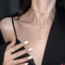 女孩專屬超級蝴蝶頸鏈,豪華設計頸帶,時尚語錄頸鏈 - 金色 - 查看 5