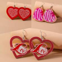 6入組粉色情人節愛心形木製手工珠寶吊墜耳環製作套件（6片木材+6個耳勾+6個彈簧環） - 粉色 - 查看 3