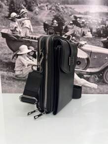 Baila Morena Bolsa feminina carteira pochete porta-celular porta-moeda pendurável tiracolo 3 divisórias alça transversal nylon ajustável - Prata - Visão 2
