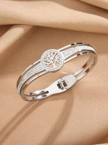 1pc Popular Stainless Steel Vacuum Plating Tree Of Life Bracelet, Simple And Versatile High-End Luxury, Exquisite And Creative, Ideal For Daily, Valentine's Day And New Year Gift,Mom,Mother,Mother's Day,Gift