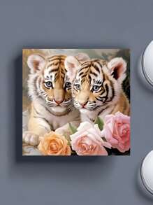 1入組20*20cm/7.87*7.87英寸diy 5d鑽石畫套件（不含框架）,全鑽石玫瑰和老虎刺繡十字綉圖,壁掛裝飾藝術工藝品 - 彩色 - 查看 1