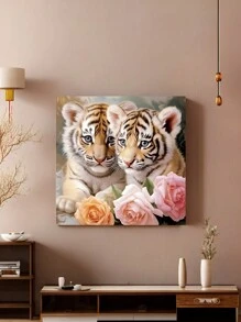 1入組20*20cm/7.87*7.87英寸diy 5d鑽石畫套件（不含框架）,全鑽石玫瑰和老虎刺繡十字綉圖,壁掛裝飾藝術工藝品 - 彩色 - 查看 3