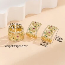 3入組多彩人造鋯石花形精美個性化珠寶套裝（耳環+開放式戒指） - 彩色 - 查看 6