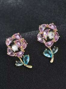1對粉色水晶玫瑰吊墜耳環,誇張個性化設計,時尚華麗迷人,情人節女性送禮佳品,珠寶飾品 - 彩色 - 查看 6