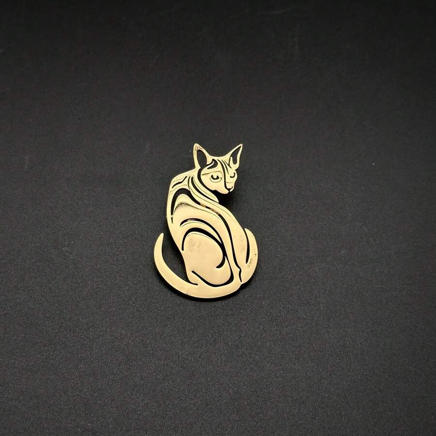 1入時尚不鏽鋼可愛的貓形胸針,為日常穿著打造個性配件 - 金色 - 查看 1