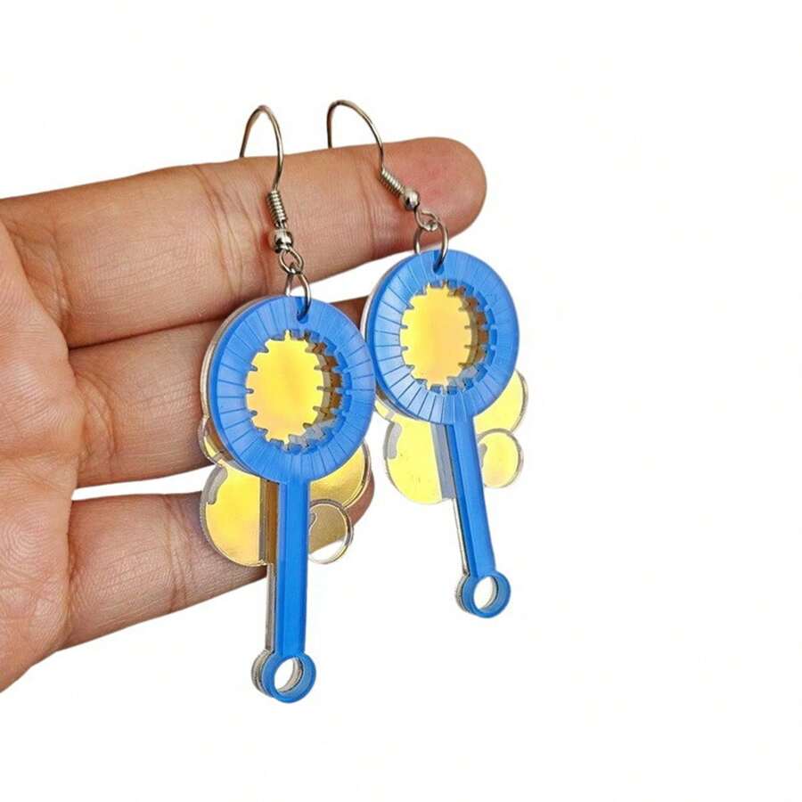 1 對壓克力粉紅色情人節耳環,帶有有趣的吹泡泡圖案,復古秋冬女士珠寶,婚禮和派對的節日禮物 - 銅色 - 查看 1