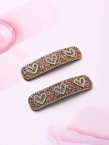 2入組女士紅色心形鑲鑽髮夾,適用於情人節或日常使用 - 香檳色 - 查看 3