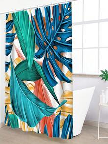 1pc Tropical Leaves Printed Shower Curtain, Modern Polyester Waterproof Square Bathroom Curtain For Home Decor - Multicolor - View 6