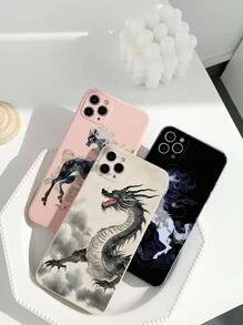 3pcs/Set Chinese Dragon & Horse Design Printed Phone Case With Straight Edge Compatible With IPhone/Galaxy/Xiaomi - Multicolor - View 2