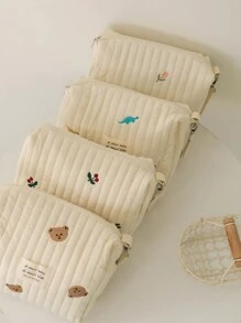 1pc Portable Milk Bottle Bag In Beige With Tulip Pattern, Hangable On Stroller, Suitable For Year-Round Use And Daily Travel