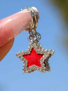 彩色 Cz 鑲嵌 3d 星星設計龐克風格吊墜耳環,帶有水鑽裝飾,非常適合女士約會和情人節禮物 - 粉色 - 查看 9