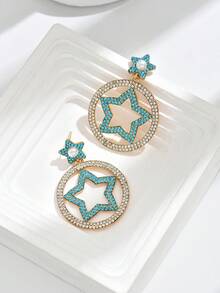 1pair Simple & Stylish Crystal Shiny Star Design Earrings - Gold - View 5