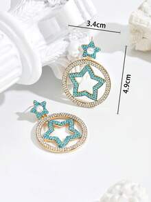 1pair Simple & Stylish Crystal Shiny Star Design Earrings - Gold - View 6