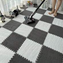 10入組潮流風格拼接地墊,適用於客廳沙發拼圖墊,臥室床頭防滑純色墊 - 5白+5灰 - 查看 1