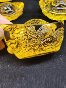 1PC Golden Colored Glaze Small Ingot, Dragon Pattern Cornucopia, Spring Festival Table Decoration, Party Decoration, Home Decoration Gift, Citrine Treasure(Fragile Goods) - Dragon Pattern Ingot (2.36in/6cm) - View 4