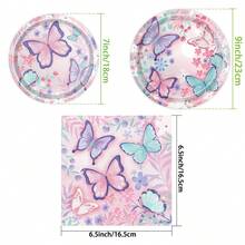 1set/40pcs Butterfly Themed Party Supplies, Including 10pcs 7-Inch Paper Plates, 10pcs 9-Inch Paper Plates, 20pcs 13-Inch Napkins And Disposable Cutlery Set - Multicolor - View 2