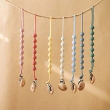 1pc Blue Baby Pacifier Chain, With Wooden & Stainless Steel Clips To Prevent Loss, Suitable For Daily Use - Blue - View 12