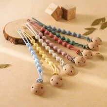 1pc Blue Baby Pacifier Chain, With Wooden & Stainless Steel Clips To Prevent Loss, Suitable For Daily Use - Blue - View 11