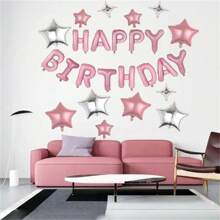 25pcs Birthday Happy Pack, Pink Star Decoration Balloon, Banner And Party Supplies For Birthday Party, Group Activity Decoration Props - Multicolor - View 1