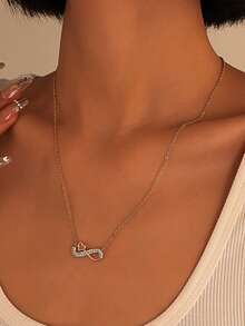 1 件簡單無限與心形符號裝飾女士鏈條項鍊 - 金色 - 查看 7