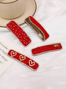 1 件奢华闪亮红色水钻矩形发夹，适合女士日常佩戴、约会、节日、派对等。 - 彩色 - 查看 7