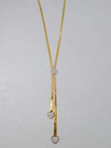 18k鍍金純鈦鋼心形方形墜子項鍊,鑲有小鑽石,波西米亞風格女士日常配飾 - 金黃色 - 查看 10