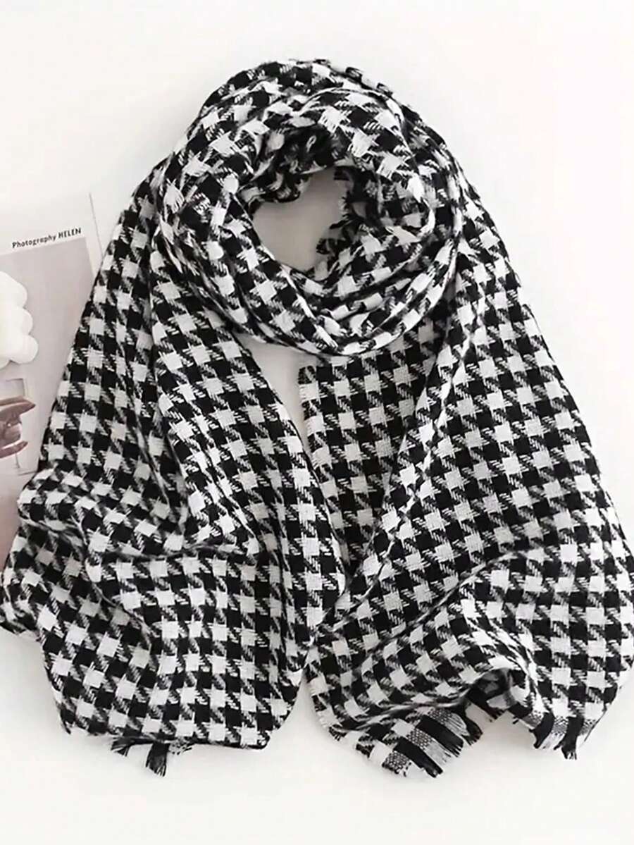 Men's Winter Scarf Warm Plaid Thick Cashmere Scarf, Stylish Neck Warmer - Black and White - View 1