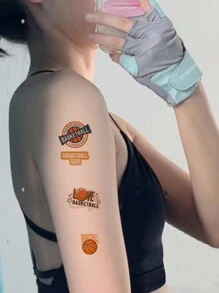 (Pack Of 10) Cartoon Basketball Competition Temporary Tattoo, Waterproof & Long Lasting Sticker For Face, Arms, Colorful Sports Style, Realistic Sexy Personalized Tattoo - Multicolor - View 2