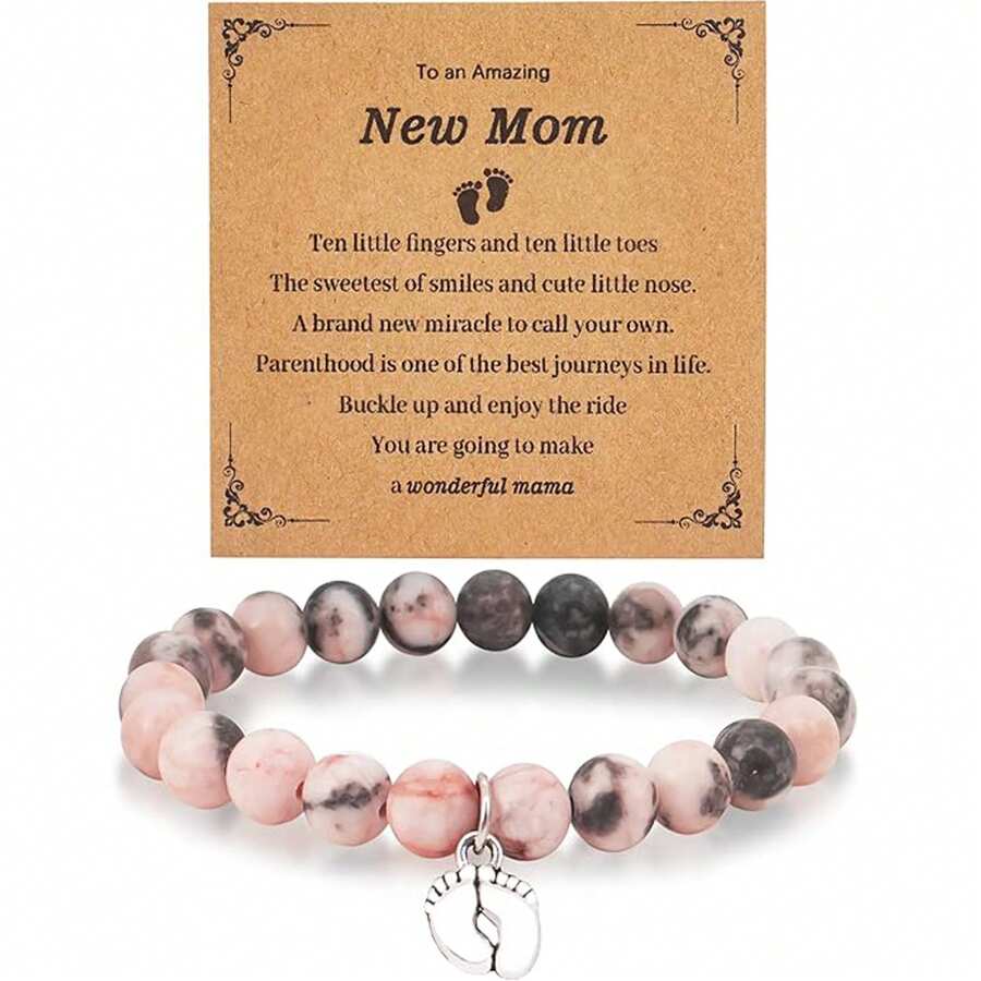 1 件新妈妈礼物，适合女性，准妈妈手链，适合新父母的怀孕礼物，带足迹，第一次母亲节妈妈准妈妈手链礼物