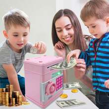1入款項機器小豬儲蓄罐，含密碼設定，可愛的自動櫥窗儲蓄錢箱，紙幣均可，電子自動捲紙功能，適用於3至9歲男女兒童，聖誕生日禮物(無電池) - 淺粉色 - 查看 7