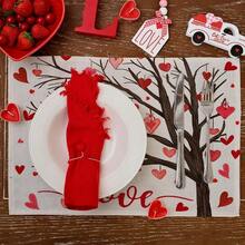 2 件組情人節裝飾餐墊,帶婚禮和愛情樹印花,亞麻桌墊,12*18 英寸 - 愛心樹 - 查看 3
