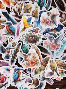 100sheets/Bag Vintage Bird & Feather Series Stickers For Scrapbooking, Collage Diy, Suitable For Car, Notebook, Skateboard, Bike, Motorcycle, Luggage, Laptop - Multicolor - View 10