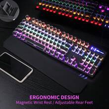 MageGee 黑色打字機機械遊戲鍵盤，104 鍵有線復古朋克圓形鍵帽，帶 RGB 彩虹背光 USB 有線鍵盤，適用於遊戲和辦公，適用於 Windows 筆記型電腦 - 藍色開關 - 黑色 - 查看 11