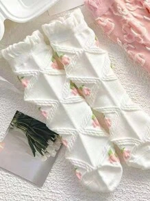 YiPinOu 5 Pairs Of Cute Harajuku Lolita White Women's Socks Set Spring And Summer Lace Socks Pink Style Socks With Ruffles - Multicolor - View 3