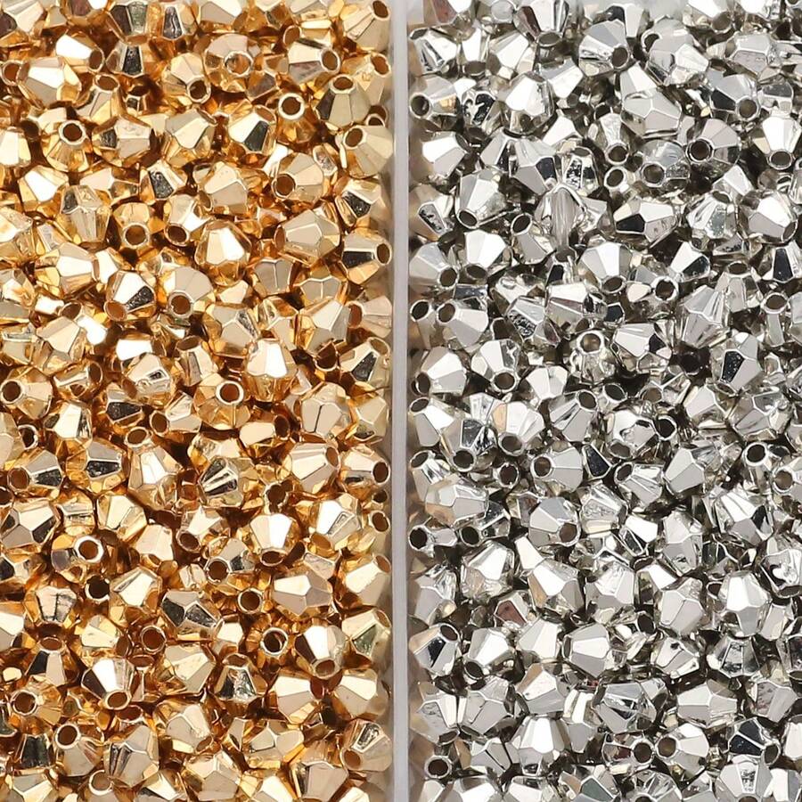 400 hạt Ccb hình thoi 4mm, 200 hạt màu trắng, 200 hạt hai tông màu vàng K & Kc, hạt bất đối xứng dùng làm đồ trang sức tự làm - 200 miếng vàng trắng K và KC mỗi loại - Xem 1