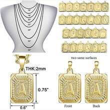 2PCS Gold Layered Necklace Set For Women Girls Dainty Choker Gold Filled Stainless Steel Figaro Chain Layering Necklaces Jewelry Gifts Square Pendant Letter A-Z - Gold - View 2