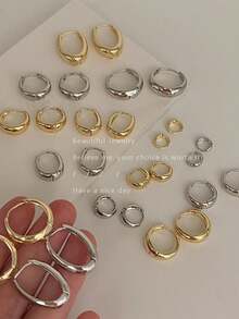 1pair Couple Style High-End Metallic Plain Hoop Ear Clip Earrings-My32672 - Silver - View 1