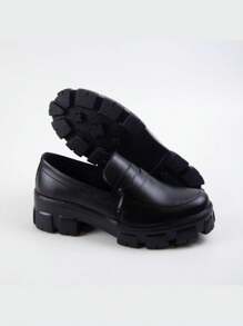 Women's Oxford Tractor Loafer Shoes With Platform Sole Blogger - màu đen - Xem 4