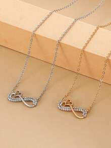 1 件簡單無限與心形符號裝飾女士鏈條項鍊 - 金色 - 查看 3