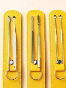 6pcs Household Portable Earwax Removal Set With Spiral Spring Ear Cleaning Tool, Adults Ear Pick With High-End Look - Yellow - View 6