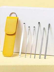 6pcs Household Portable Earwax Removal Set With Spiral Spring Ear Cleaning Tool, Adults Ear Pick With High-End Look - Yellow - View 7