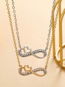 1 件簡單無限與心形符號裝飾女士鏈條項鍊 - 金色 - 查看 2