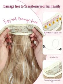 Clip In Hair Extension ,Invisible Wire Hair Extensions With Adjustable Size Removable Secure Clips Bleach Blonde Wavy Secret Hairpiece For Women - Apricot - View 4
