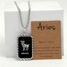 1pc New Arrival Stainless Steel Chain Double-Sided 12 Constellation Necklace With Laser-Cut Design And Hip-Hop Silver Pendant Card Necklace - Sagittarius - View 14