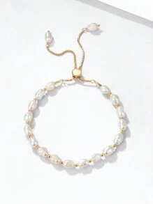 1pc Natural Freshwater Pearl & 925 Sterling Silver Material Fashionable Designed Bracelet For Women - Silver - View 3