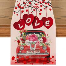 1 件卡車和花卉情人節快樂桌布,季節性週年紀念婚禮節日廚房餐桌裝飾,適合室內戶外家庭派對,13 X 72 英寸 - 彩色 - 查看 1