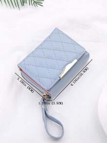 FONMOR 女用撞色縫線三折短皮夾 - 藍色 - 查看 4